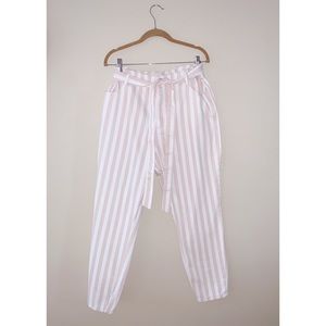 High waisted white and pink pinstripe pants